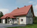 Nowoczesny dom z czerwonym dachem i jasną elewacją. Solidny cokół na elewacji chroni ściany przed wilgocią.