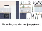 Nowoczesna kuchnia z ciemnogranatowymi szafkami i jasnymi blatami. Zastanawiasz się nad wymiarami szafek kuchennych do sufitu?