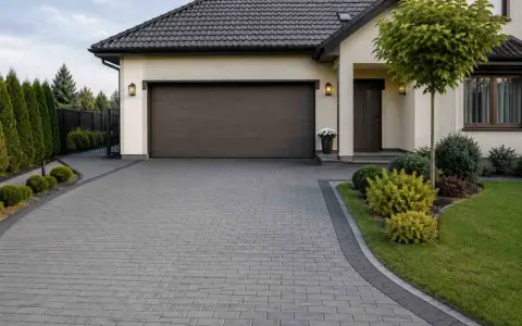 Nowy podjazd z kostki brukowej to świetny pomysł na tani podjazd. Elegancko i praktycznie.