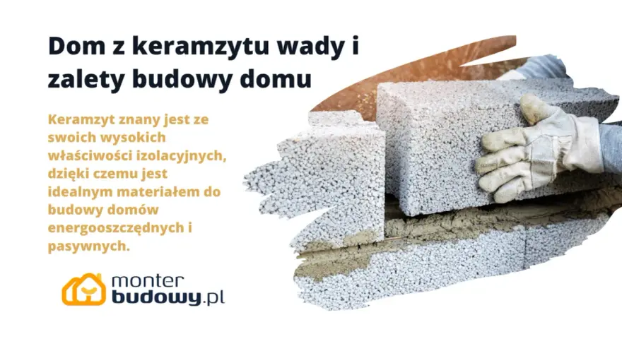 Budowa domu z keramzytu: wady i zalety. Ręka w rękawicy układa pustaki keramzytowe, tworząc ścianę.