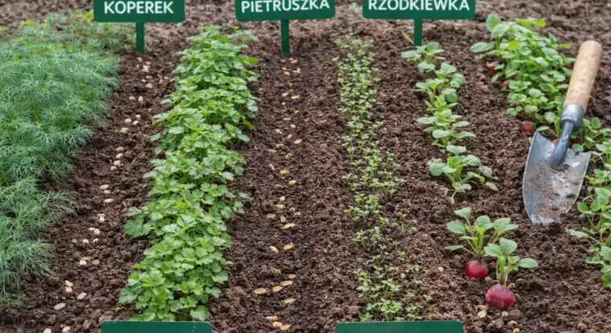 Rządki koperku, pietruszki i rzodkiewki w gruncie. Kiedy siać koper do gruntu? Wiosną, gdy minie ryzyko przymrozków.